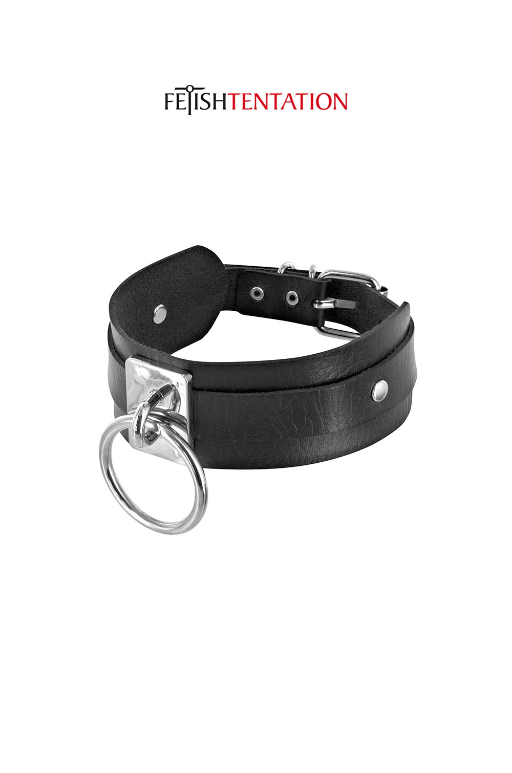 Collier BDSM large avec anneau - Fetish Tentation Collier BDSM large avec anneau - Fetish Tentation