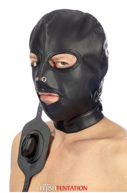 Cagoule BDSM simili cuir avec baillon amovible - Fetish Tentation