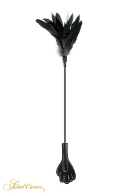Mini cravache main avec plumes noires - Sweet Caress