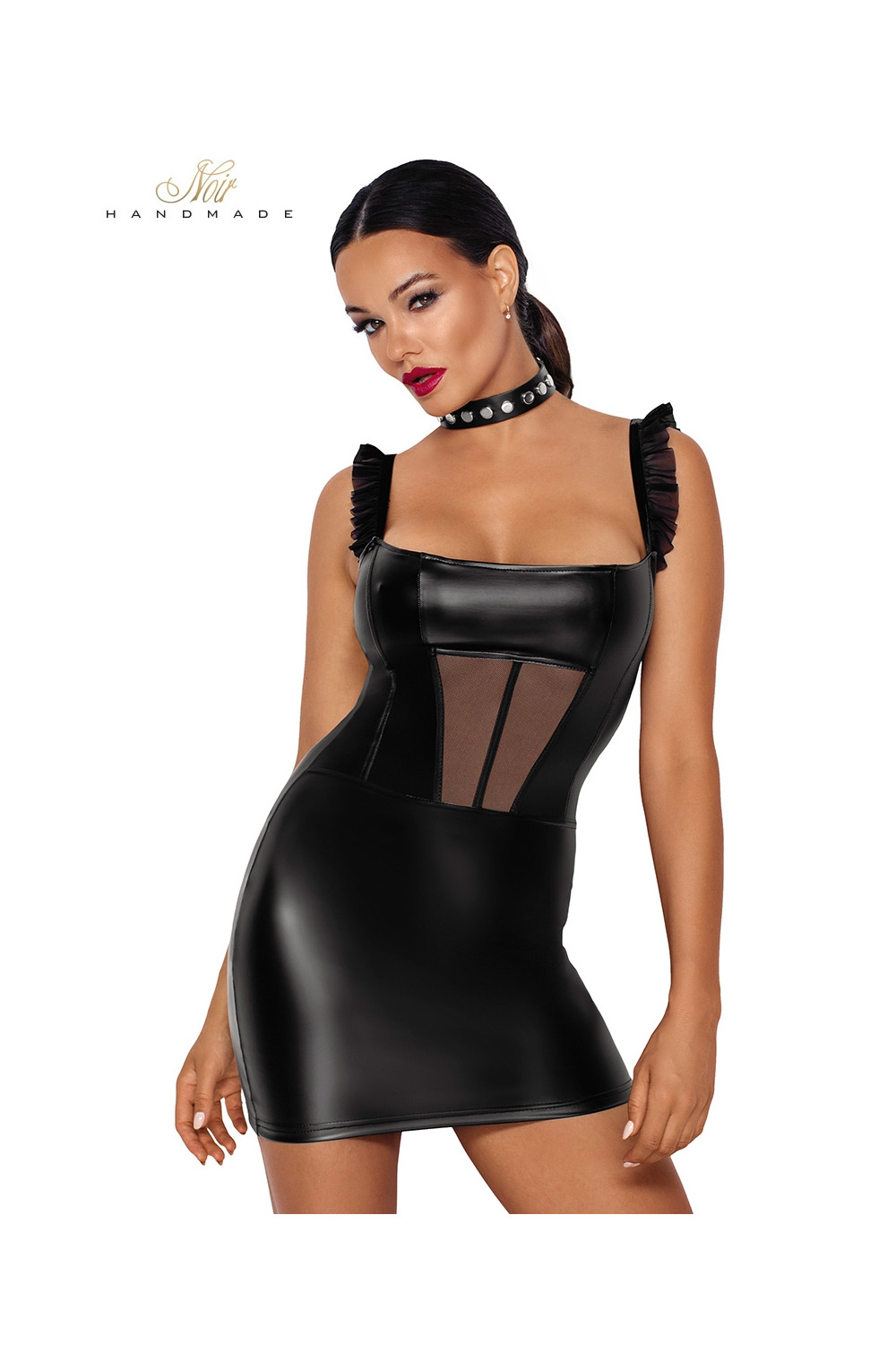 Robe courte wetlook et tulle F257 Robe courte wetlook et tulle F257