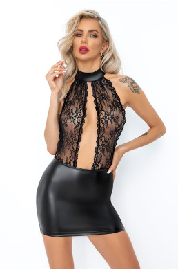 Robe courte wetlook et dentelle F279