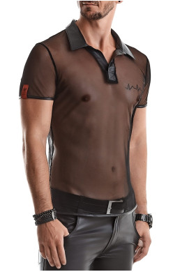 Polo en maille noire transparente - Regnes