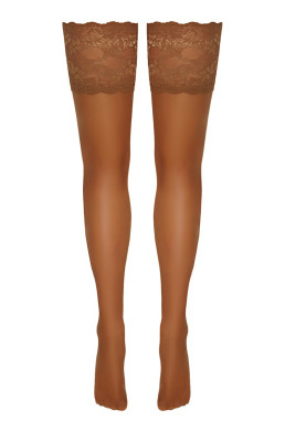 Bas autofixants large jarretière dentelle beige - Cotelli Legwear