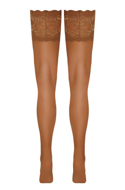 Bas autofixants large jarretière dentelle beige - Cotelli Legwear