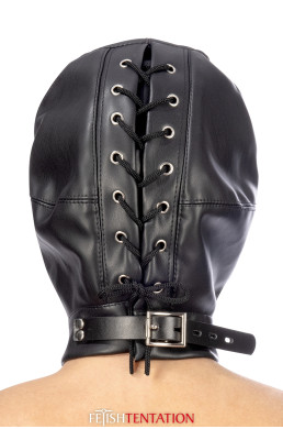Cagoule BDSM simili cuir avec baillon amovible - Fetish Tentation