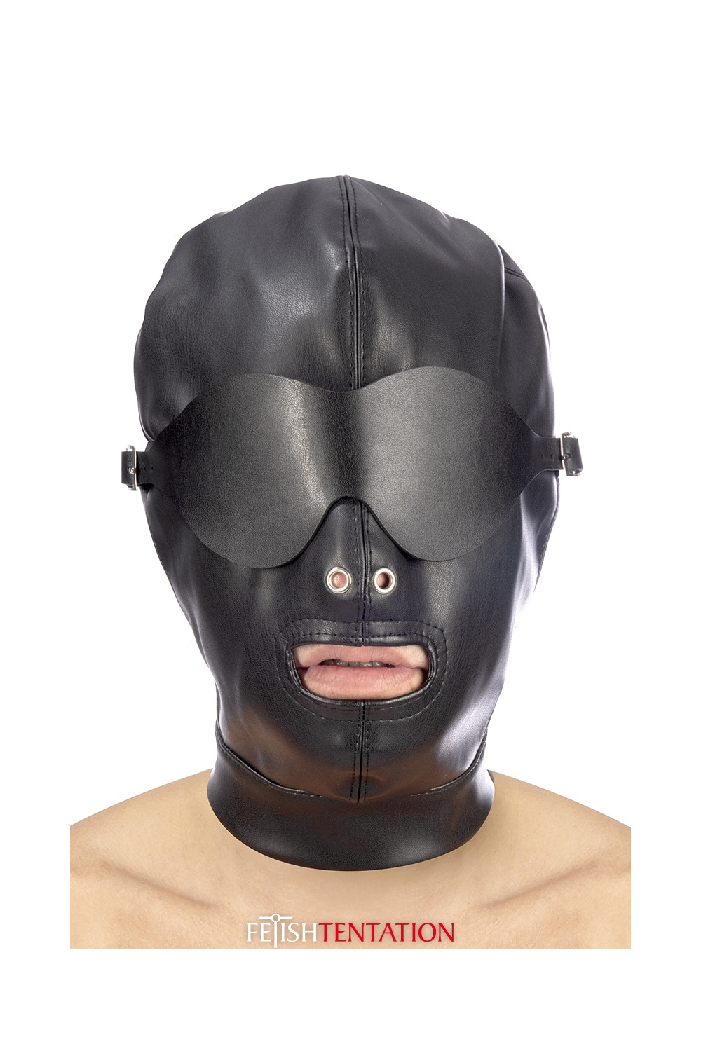Cagoule simili cuir avec bandeau amovible - Fetish Tentation