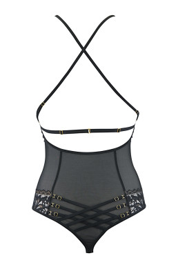Body string tulle et dentelle noir V-10100 - Axami