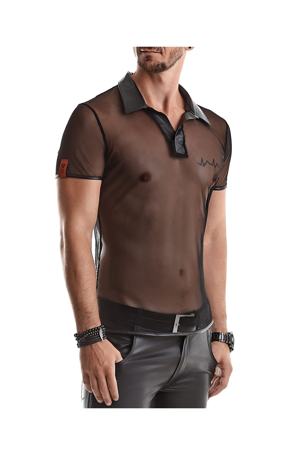 Polo en maille noire transparente - Regnes