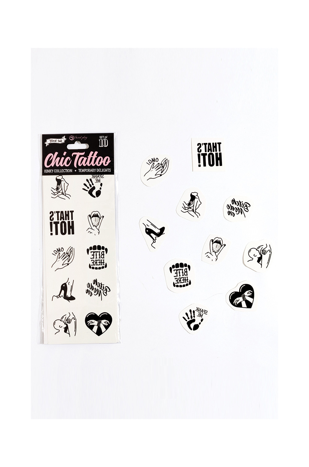10 tatouages temporaires Kinky Collection - Secret Play