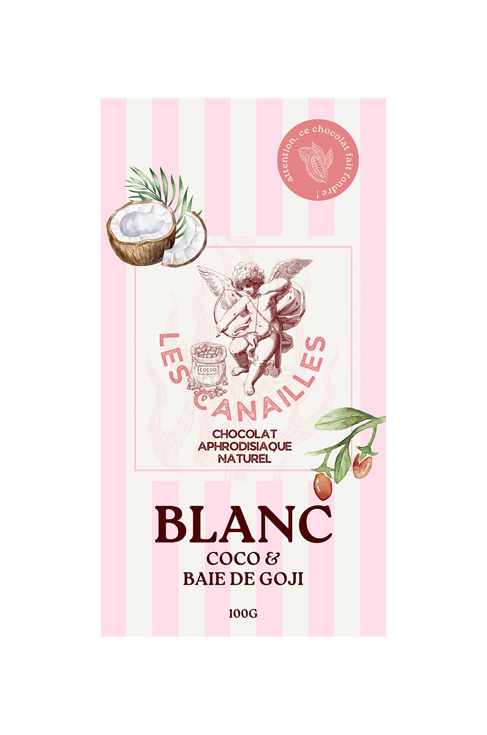 Chocolat blanc coco et baie de goji - Tablette 100g - Les canailles