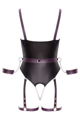 Body à jarretelles ouvert avec menottes - Cottelli Bondage