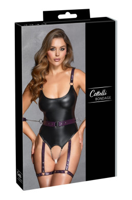 Body à jarretelles ouvert avec menottes - Cottelli Bondage
