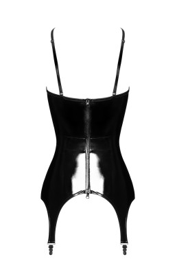 Corset porte-jarretelle vinyle Dominae F381 - Noir Handmade