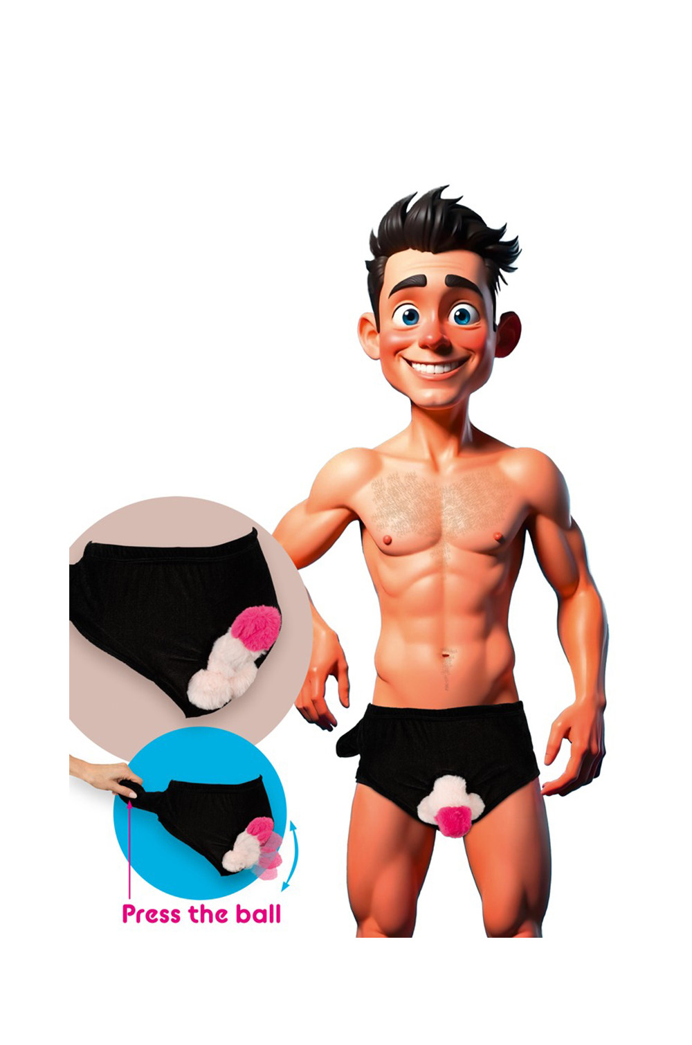 Slip avec pénis en peluche mobile