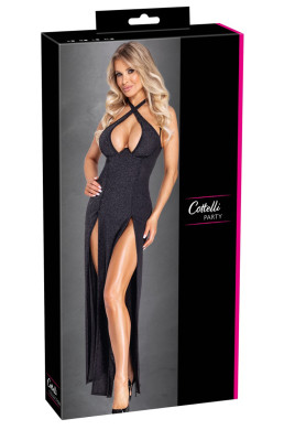 Robe longue à décolleté plongeant noire argentée - Cottelli PARTY 