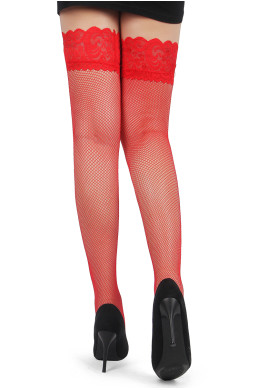 Bas résille jarretière dentelle Rouge - Ohyeah