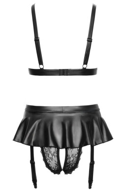 Soutien-gorge et slip fendu à jarretelles noir - Cottelli LINGERIE