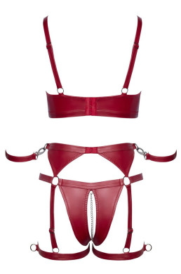 Set soutien-gorge et slip à jarretelles ouvert rouge - Cottelli BONDAGE  