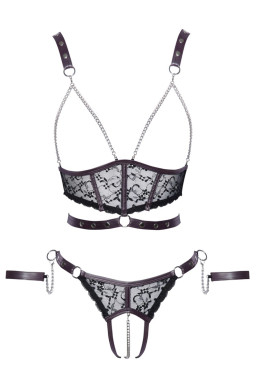 Ensemble ouvert 3 pièces noires - Cotelli Bondage 