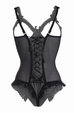 Body wetlook ouvert noir Mistique - Christine