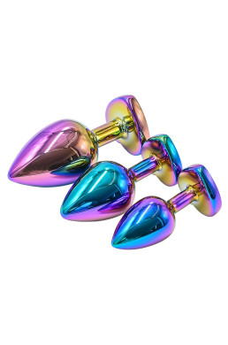 3 plugs coeur Crystal Heart métal arc-en-ciel - DIK