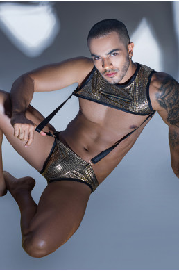 Ensemble top court à bretelles et slip doré - J Lingerie